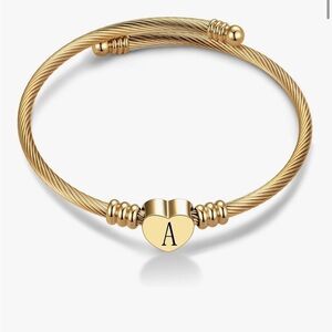 Letter A 14kt plated Gold Heart Initial Bracelet adjustable